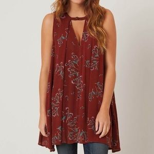 Free People Rust Red Floral Sleeveless Snap Out Of It Swing Dress Tunic